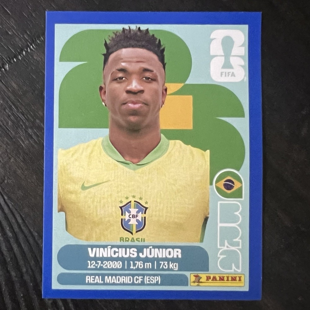2026 Panini World Cup Sticker Vinicius Junior Blue Parallel Brazil # 14